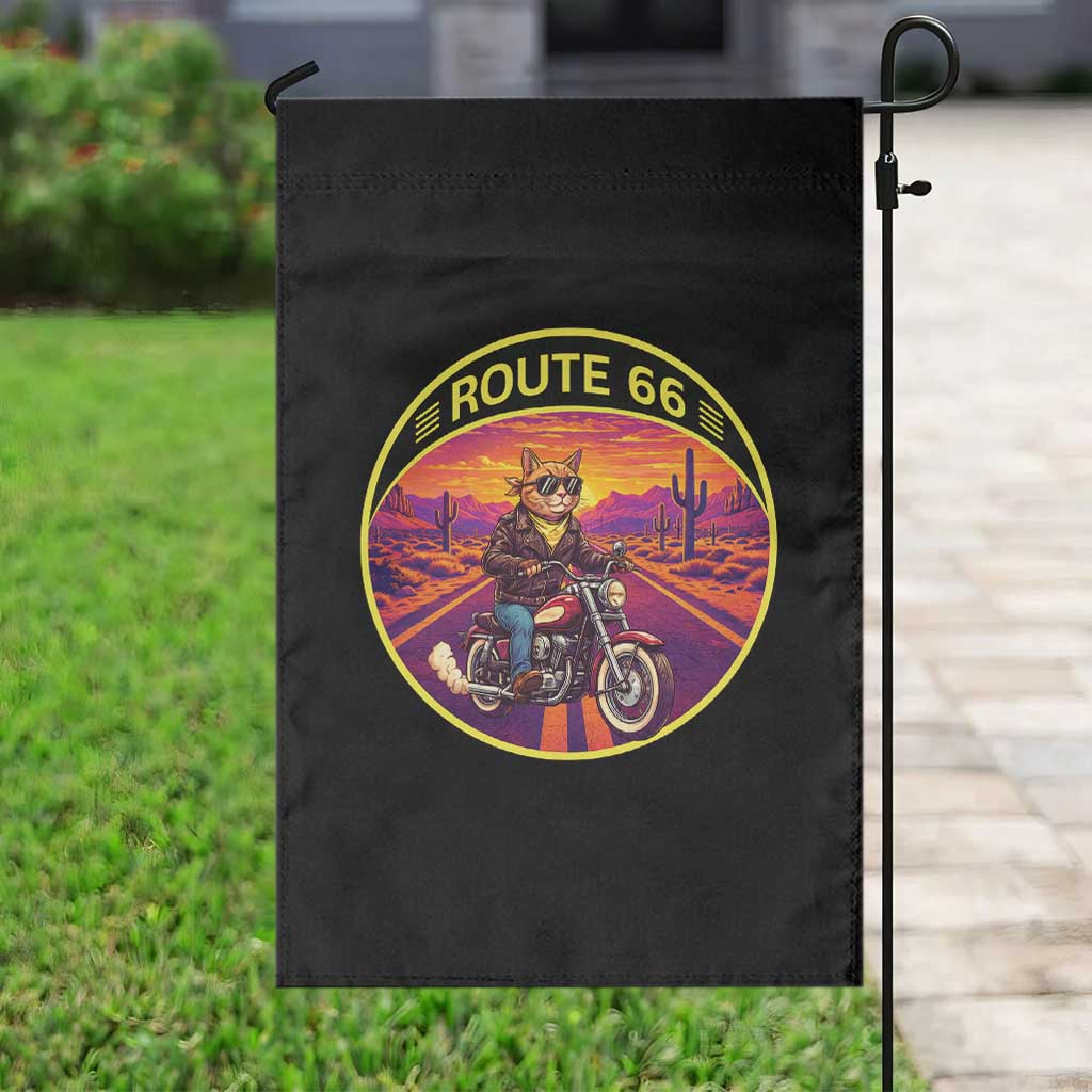 Route Highway 66 Motorcycle Cat Garden Flag Open Road Adventure Neon TS12 Print Your Wear