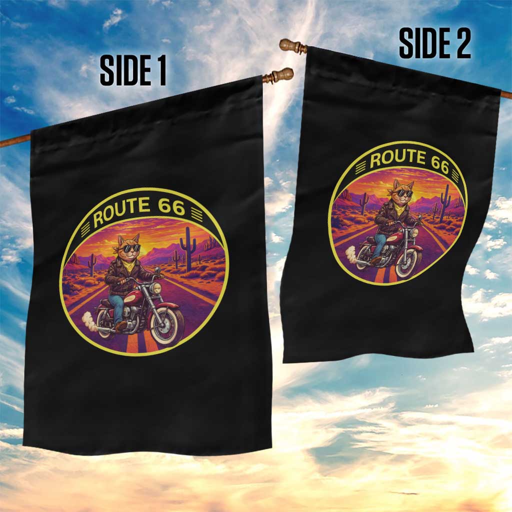 Route Highway 66 Motorcycle Cat Garden Flag Open Road Adventure Neon TS12 Print Your Wear