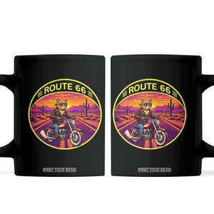 Route Highway 66 Motorcycle Cat Coffee Mug Open Road Adventure Neon TS12 Black Print Your Wear