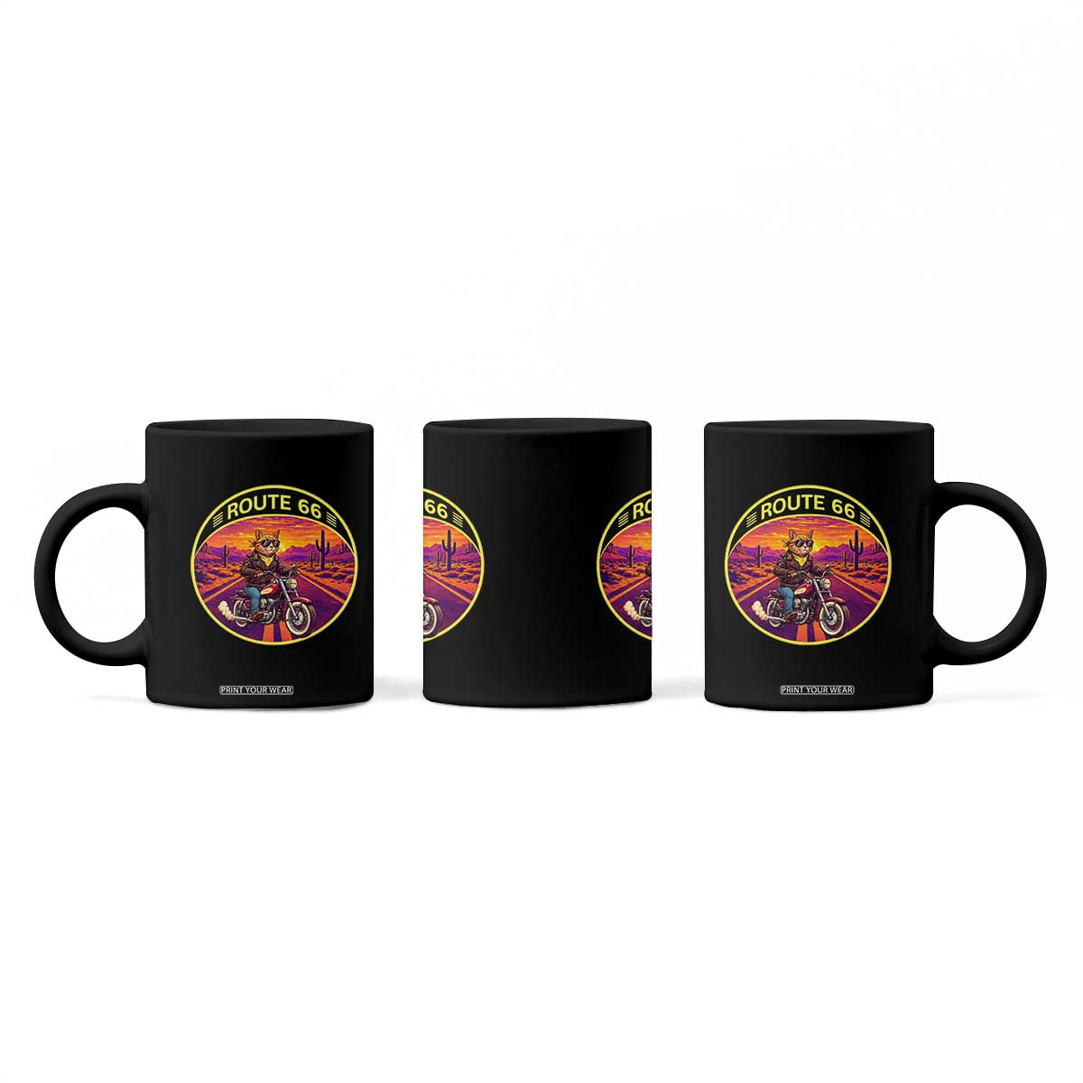Route Highway 66 Motorcycle Cat Coffee Mug Open Road Adventure Neon TS12 Print Your Wear