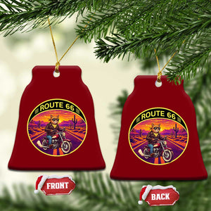 Route Highway 66 Motorcycle Cat Ceramic Ornament Open Road Adventure Neon TS12 Print Your Wear