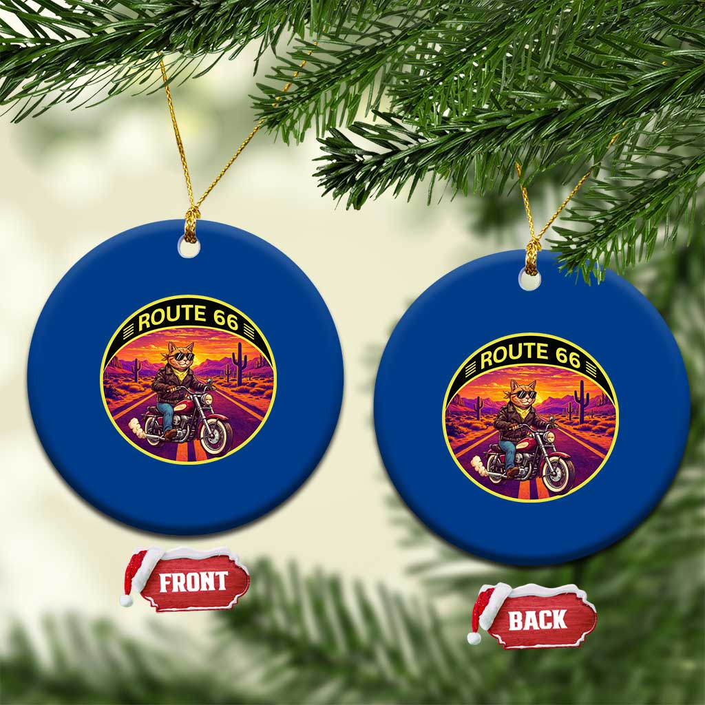 Route Highway 66 Motorcycle Cat Ceramic Ornament Open Road Adventure Neon TS12 1pc Blue Print Your Wear