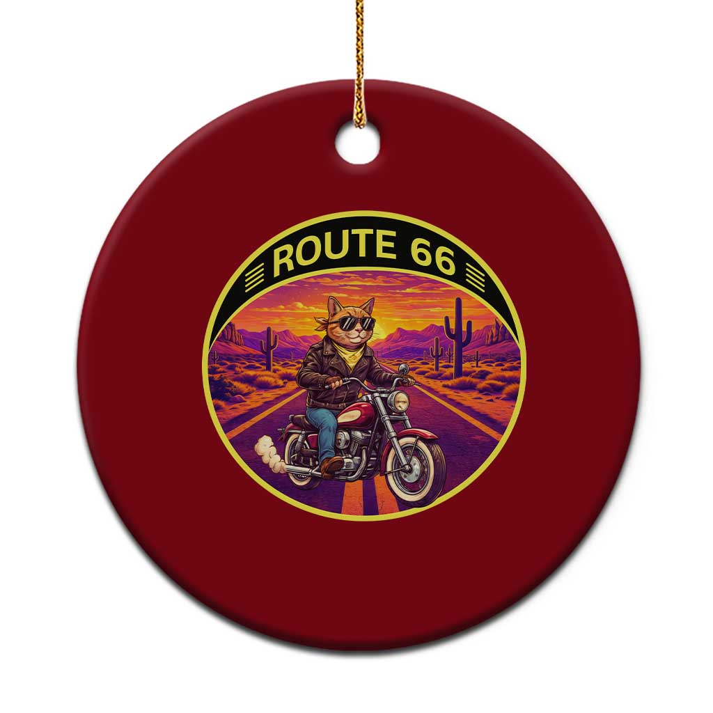 Route Highway 66 Motorcycle Cat Ceramic Ornament Open Road Adventure Neon TS12 1pc Red Print Your Wear