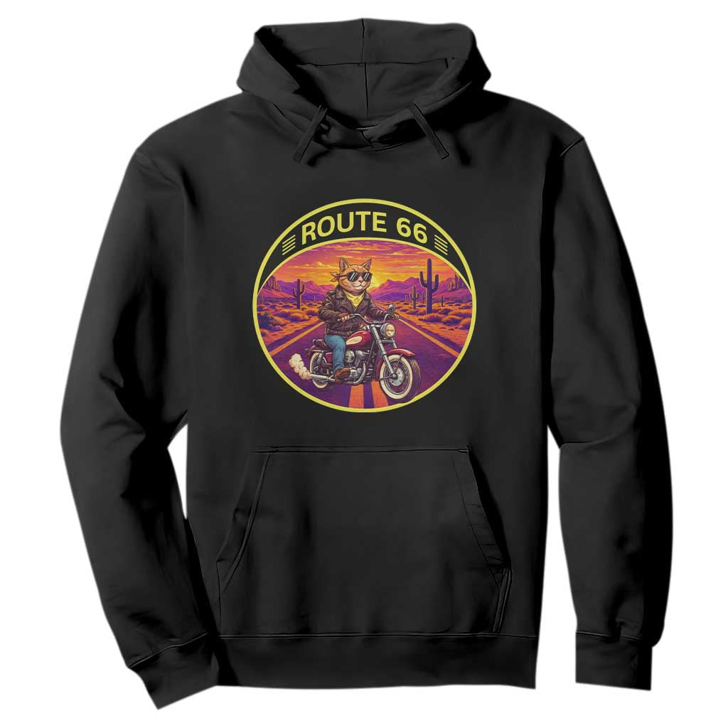 Route Highway 66 Motorcycle Cat Hoodie Open Road Adventure Neon TS12 Black Print Your Wear