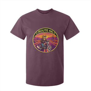 Route Highway 66 Motorcycle Cat T Shirt For Kid Open Road Adventure Neon TS12 Maroon Print Your Wear