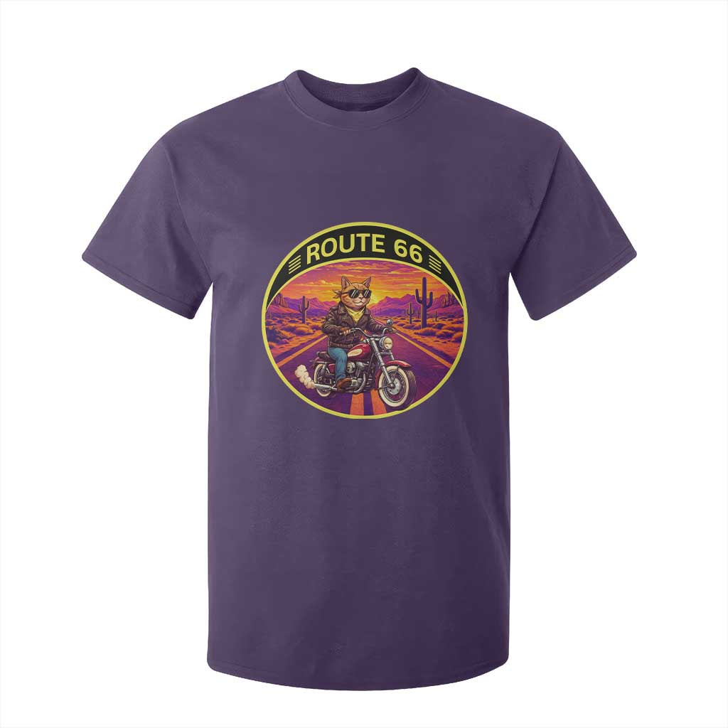 Route Highway 66 Motorcycle Cat T Shirt For Kid Open Road Adventure Neon TS12 Purple Print Your Wear