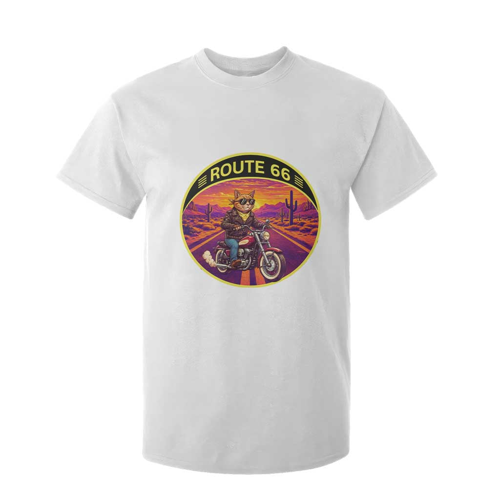 Route Highway 66 Motorcycle Cat T Shirt For Kid Open Road Adventure Neon TS12 White Print Your Wear
