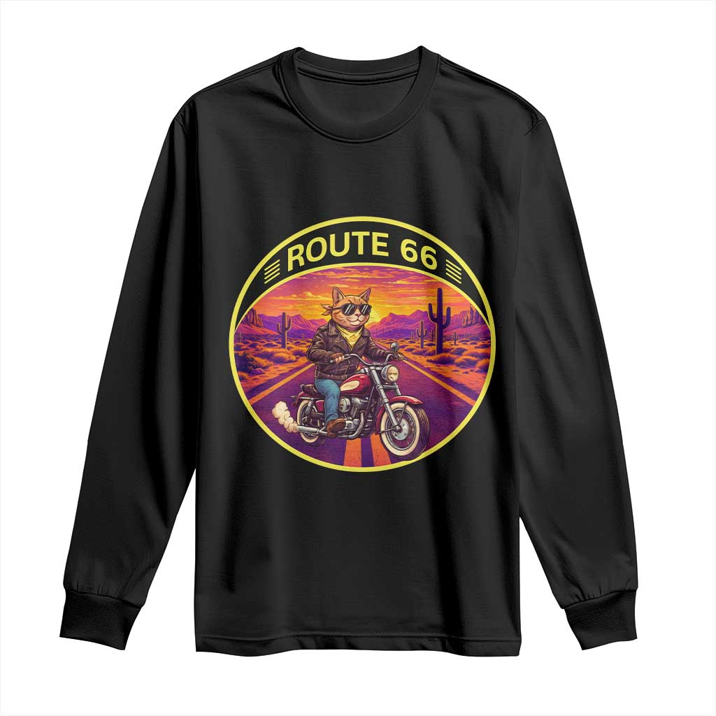 Route Highway 66 Motorcycle Cat Long Sleeve Shirt Open Road Adventure Neon TS12 Black Print Your Wear