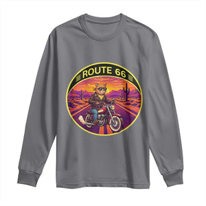 Route Highway 66 Motorcycle Cat Long Sleeve Shirt Open Road Adventure Neon TS12 Charcoal Print Your Wear