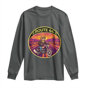Route Highway 66 Motorcycle Cat Long Sleeve Shirt Open Road Adventure Neon TS12 Dark Heather Print Your Wear