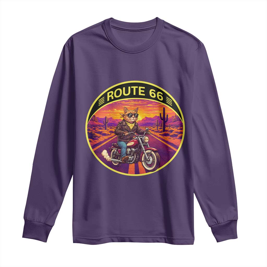 Route Highway 66 Motorcycle Cat Long Sleeve Shirt Open Road Adventure Neon TS12 Purple Print Your Wear