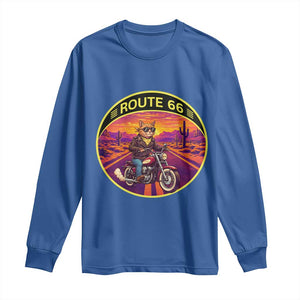 Route Highway 66 Motorcycle Cat Long Sleeve Shirt Open Road Adventure Neon TS12 Royal Blue Print Your Wear