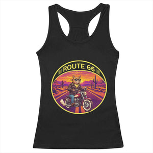 Route Highway 66 Motorcycle Cat Racerback Tank Top Open Road Adventure Neon TS12 Black Print Your Wear