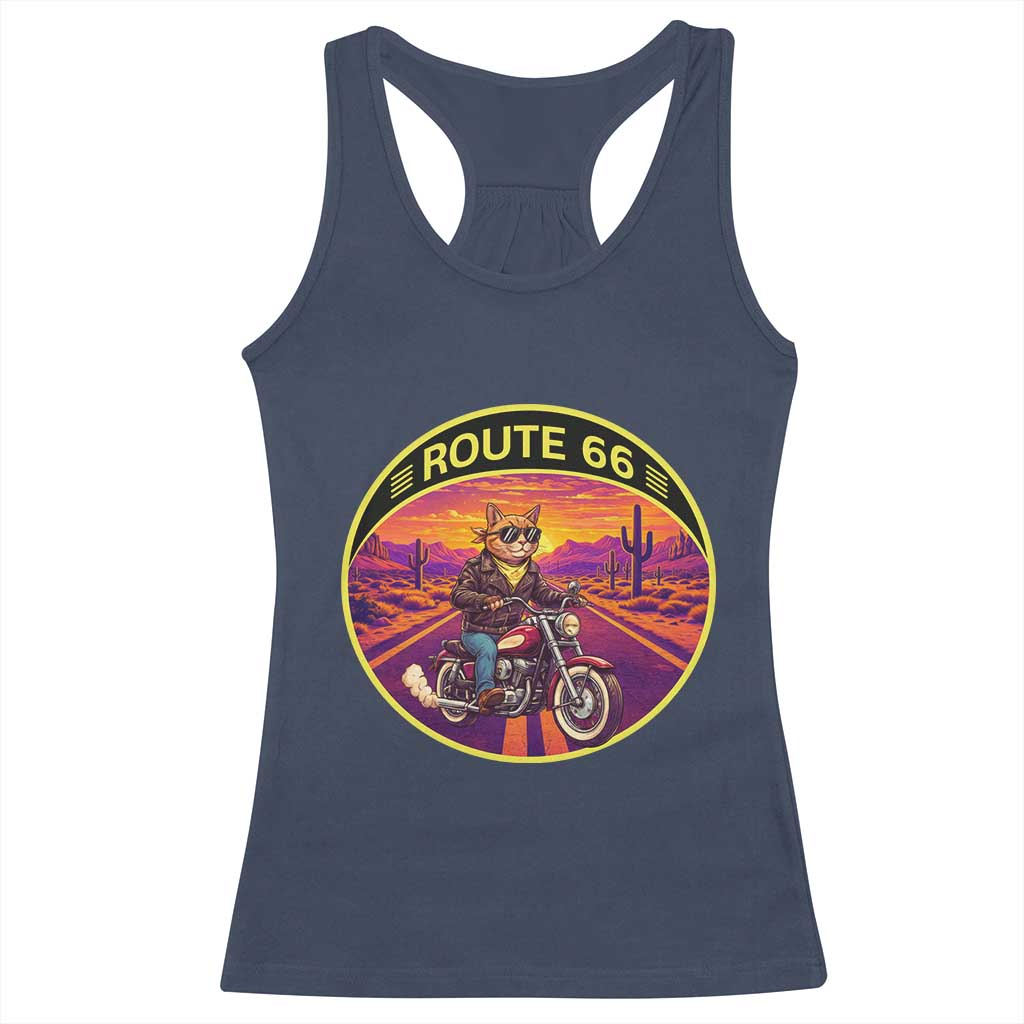 Route Highway 66 Motorcycle Cat Racerback Tank Top Open Road Adventure Neon TS12 Navy Print Your Wear