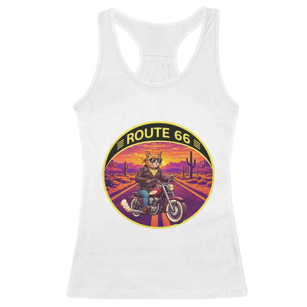 Route Highway 66 Motorcycle Cat Racerback Tank Top Open Road Adventure Neon TS12 White Print Your Wear