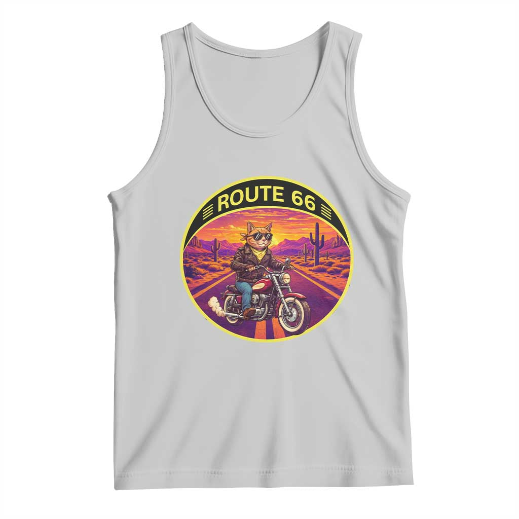 Route Highway 66 Motorcycle Cat Tank Top Open Road Adventure Neon TS12 Ash Print Your Wear
