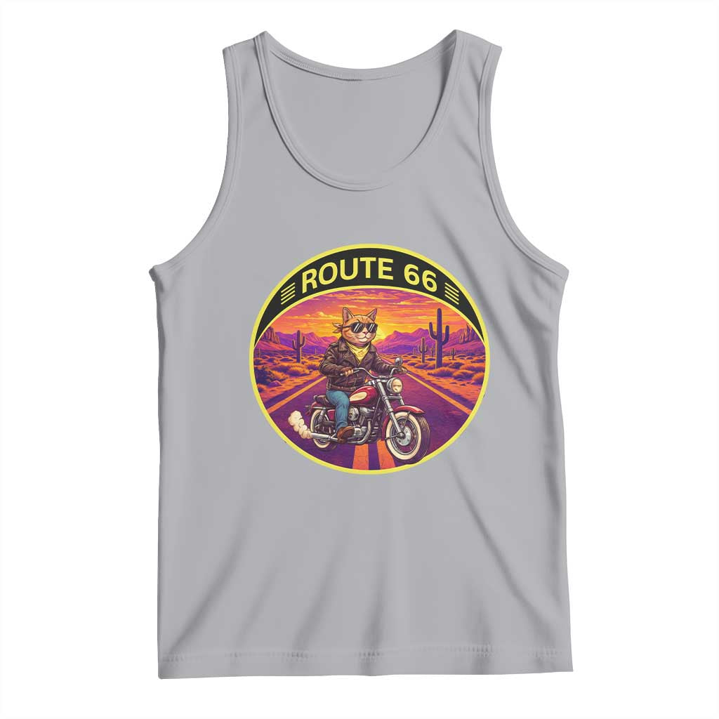 Route Highway 66 Motorcycle Cat Tank Top Open Road Adventure Neon TS12 Athletic Heather Print Your Wear