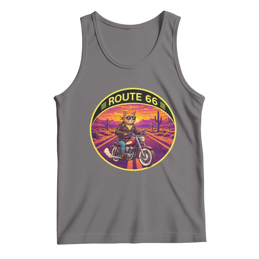 Route Highway 66 Motorcycle Cat Tank Top Open Road Adventure Neon TS12 Deep Heather Print Your Wear