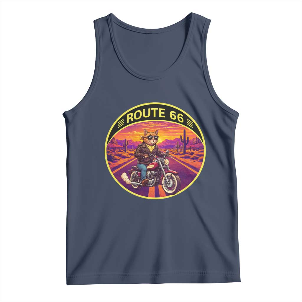 Route Highway 66 Motorcycle Cat Tank Top Open Road Adventure Neon TS12 Navy Print Your Wear