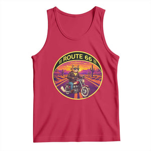 Route Highway 66 Motorcycle Cat Tank Top Open Road Adventure Neon TS12 Red Print Your Wear
