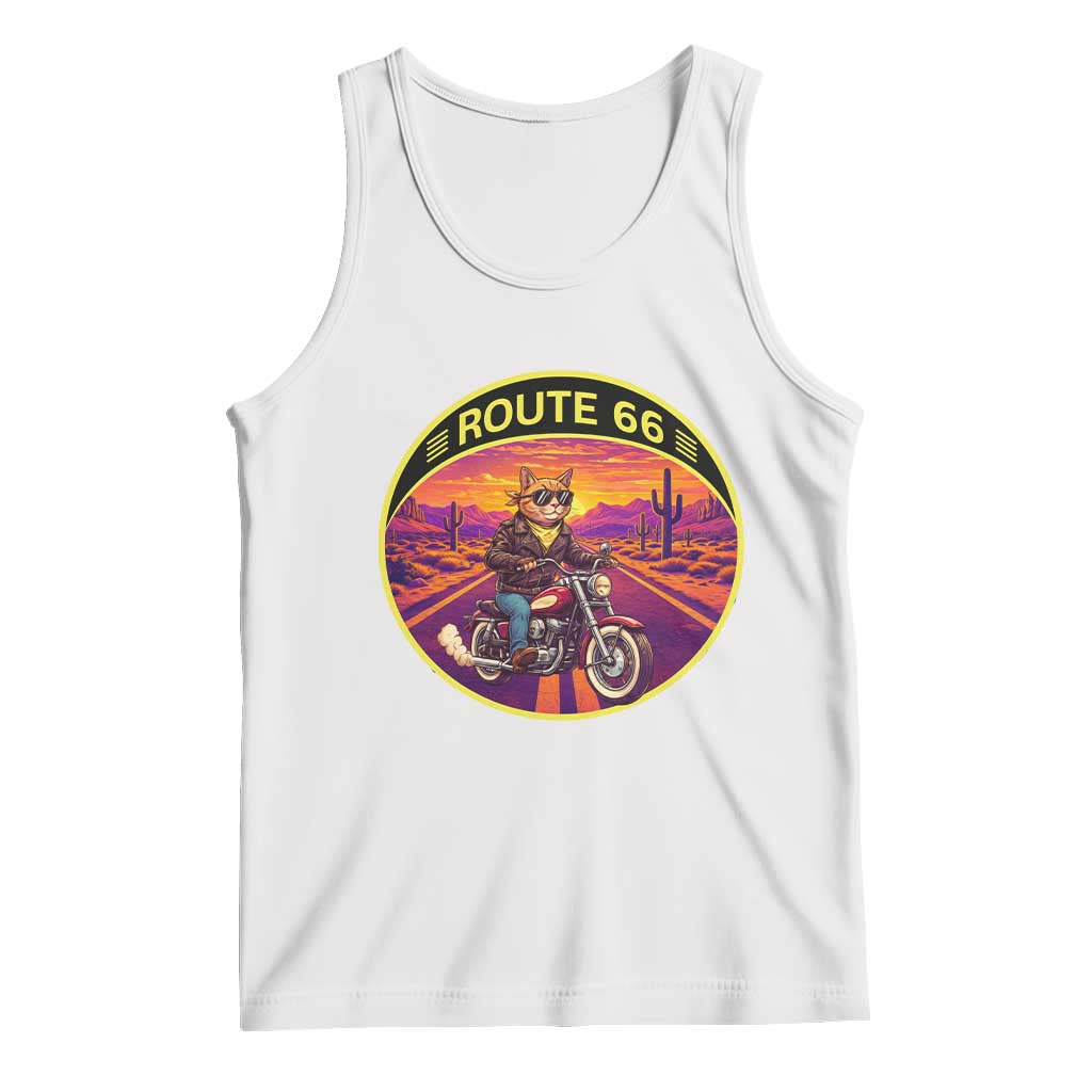 Route Highway 66 Motorcycle Cat Tank Top Open Road Adventure Neon TS12 White Print Your Wear