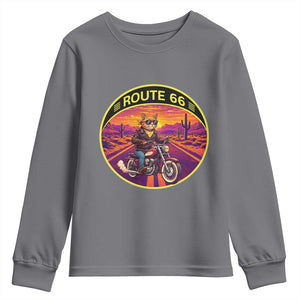 Route Highway 66 Motorcycle Cat Youth Sweatshirt Open Road Adventure Neon TS12 Charcoal Print Your Wear