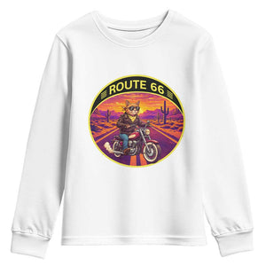 Route Highway 66 Motorcycle Cat Youth Sweatshirt Open Road Adventure Neon TS12 White Print Your Wear
