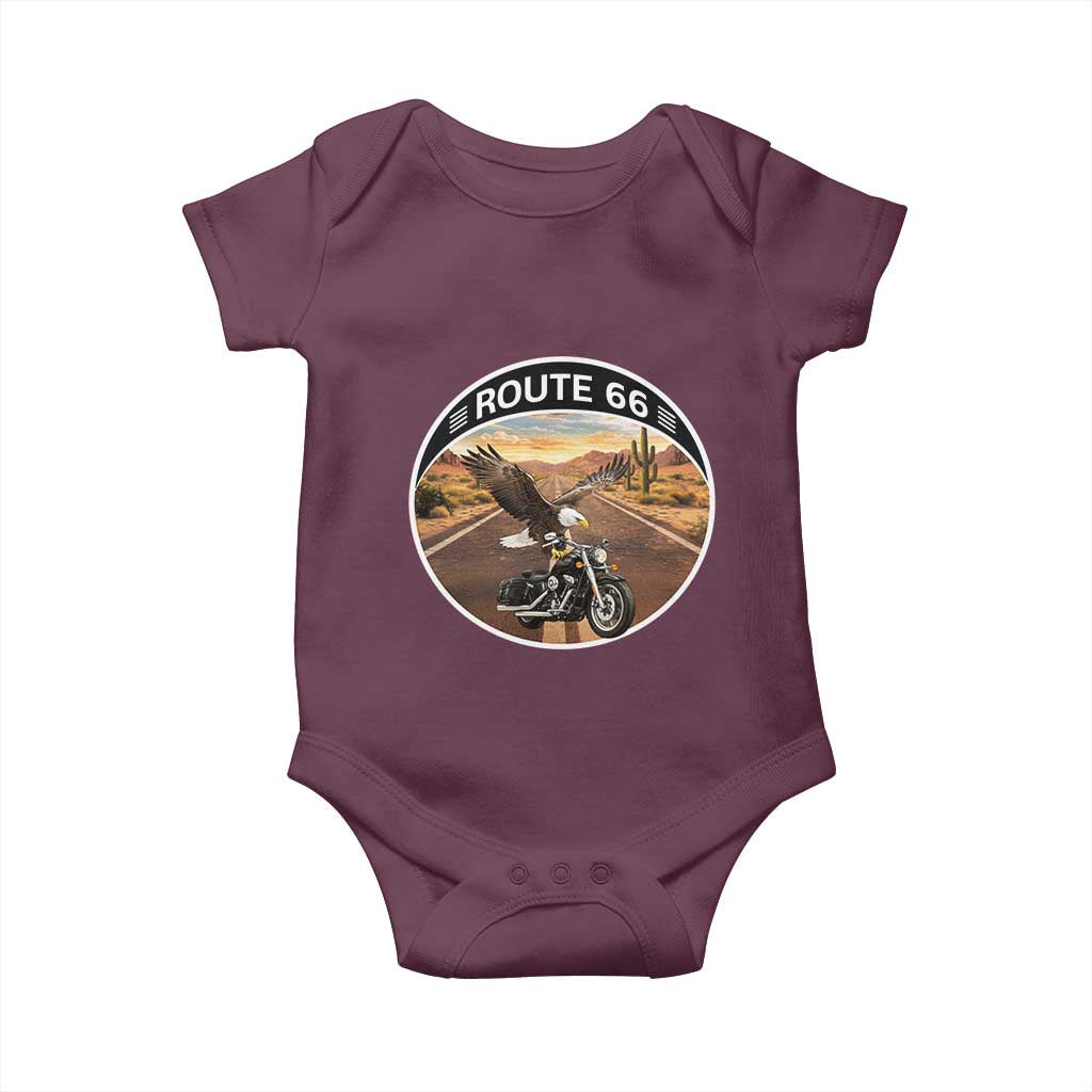 Route Highway 66 Motorcycle Eagle Baby Onesie Americana Adventure TS12 Maroon Print Your Wear