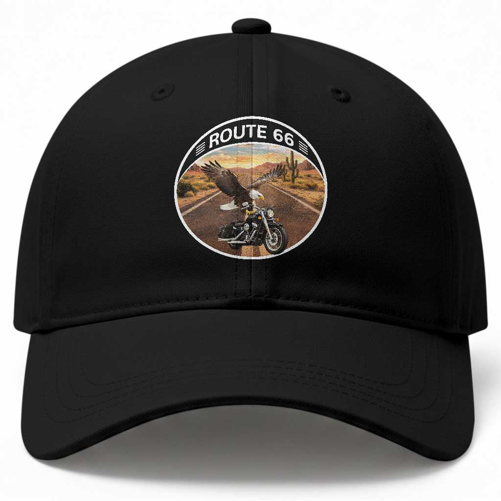 Route Highway 66 Motorcycle Eagle Baseball Cap Americana Adventure TS12 Print Your Wear