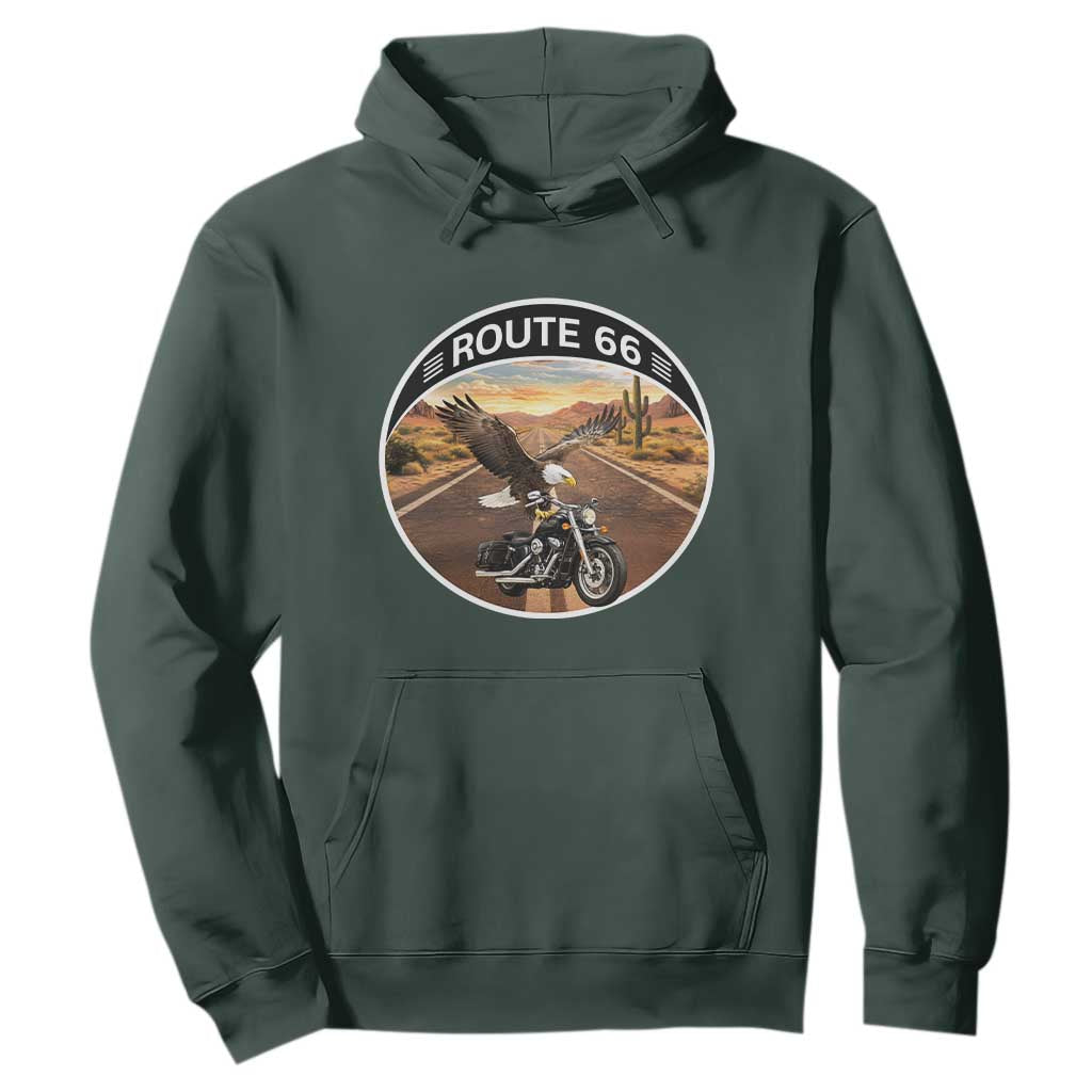 Route Highway 66 Motorcycle Eagle Hoodie Americana Adventure TS12 Dark Forest Green Print Your Wear