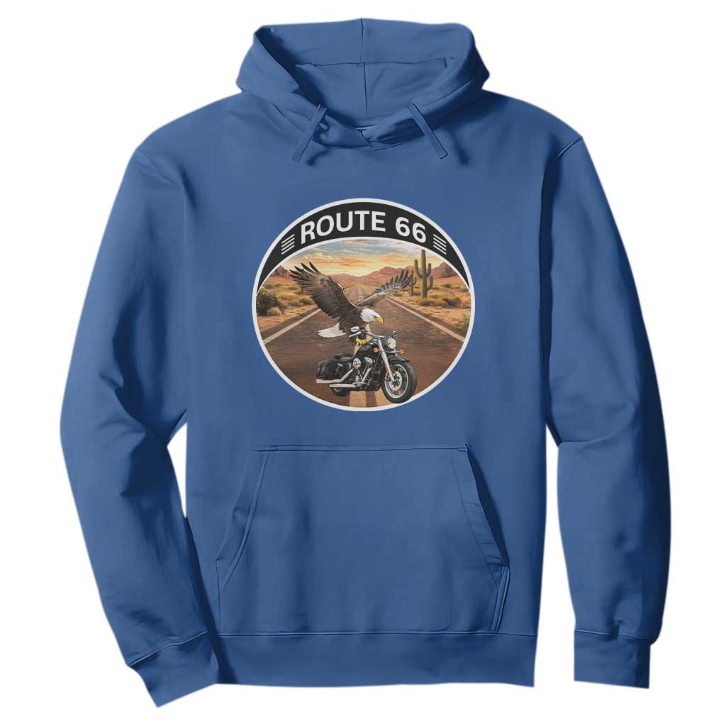 Route Highway 66 Motorcycle Eagle Hoodie Americana Adventure TS12 Royal Blue Print Your Wear