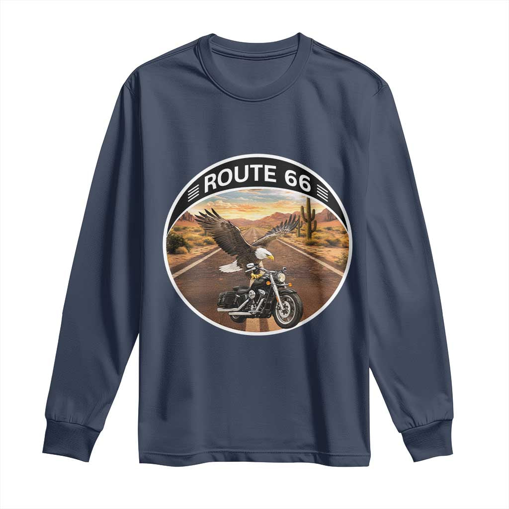 Route Highway 66 Motorcycle Eagle Long Sleeve Shirt Americana Adventure TS12 Navy Print Your Wear