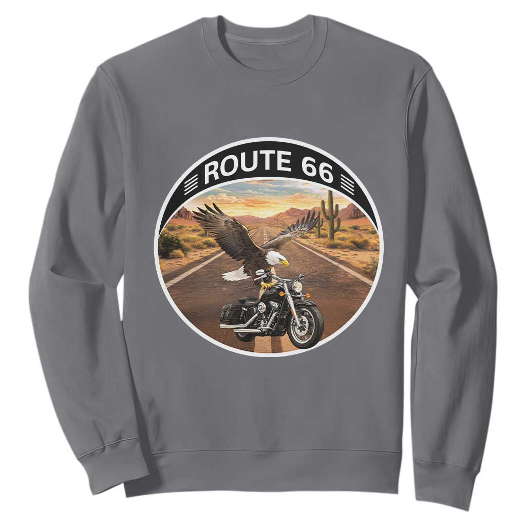 Route Highway 66 Motorcycle Eagle Sweatshirt Americana Adventure TS12 Charcoal Print Your Wear