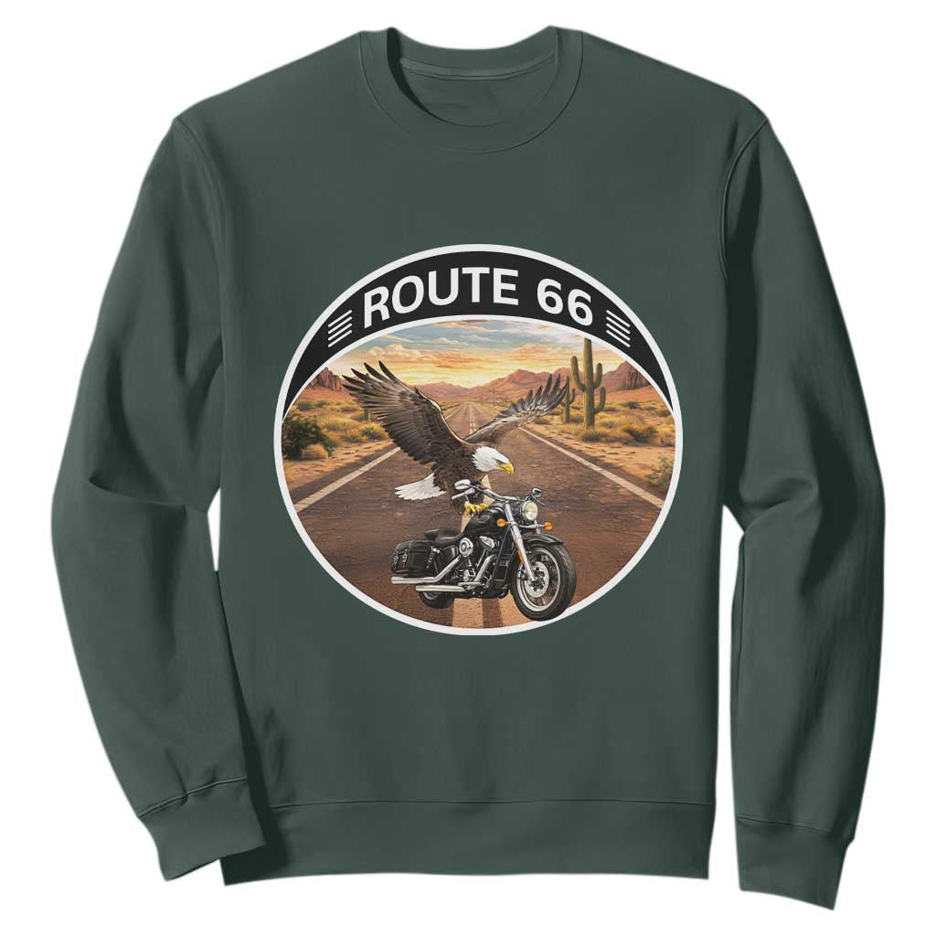 Route Highway 66 Motorcycle Eagle Sweatshirt Americana Adventure TS12 Dark Forest Green Print Your Wear