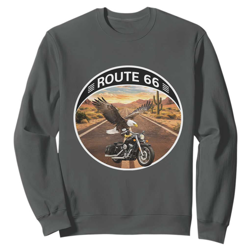 Route Highway 66 Motorcycle Eagle Sweatshirt Americana Adventure TS12 Dark Heather Print Your Wear