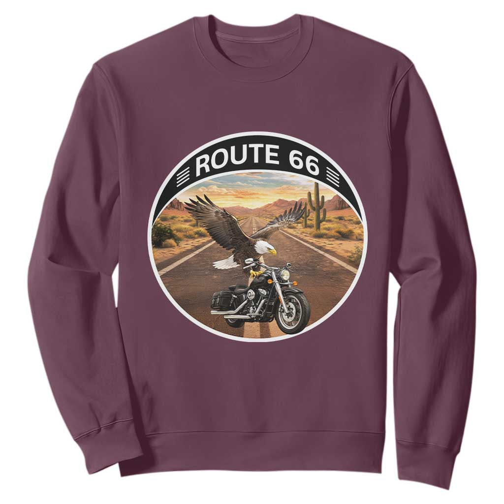 Route Highway 66 Motorcycle Eagle Sweatshirt Americana Adventure TS12 Maroon Print Your Wear