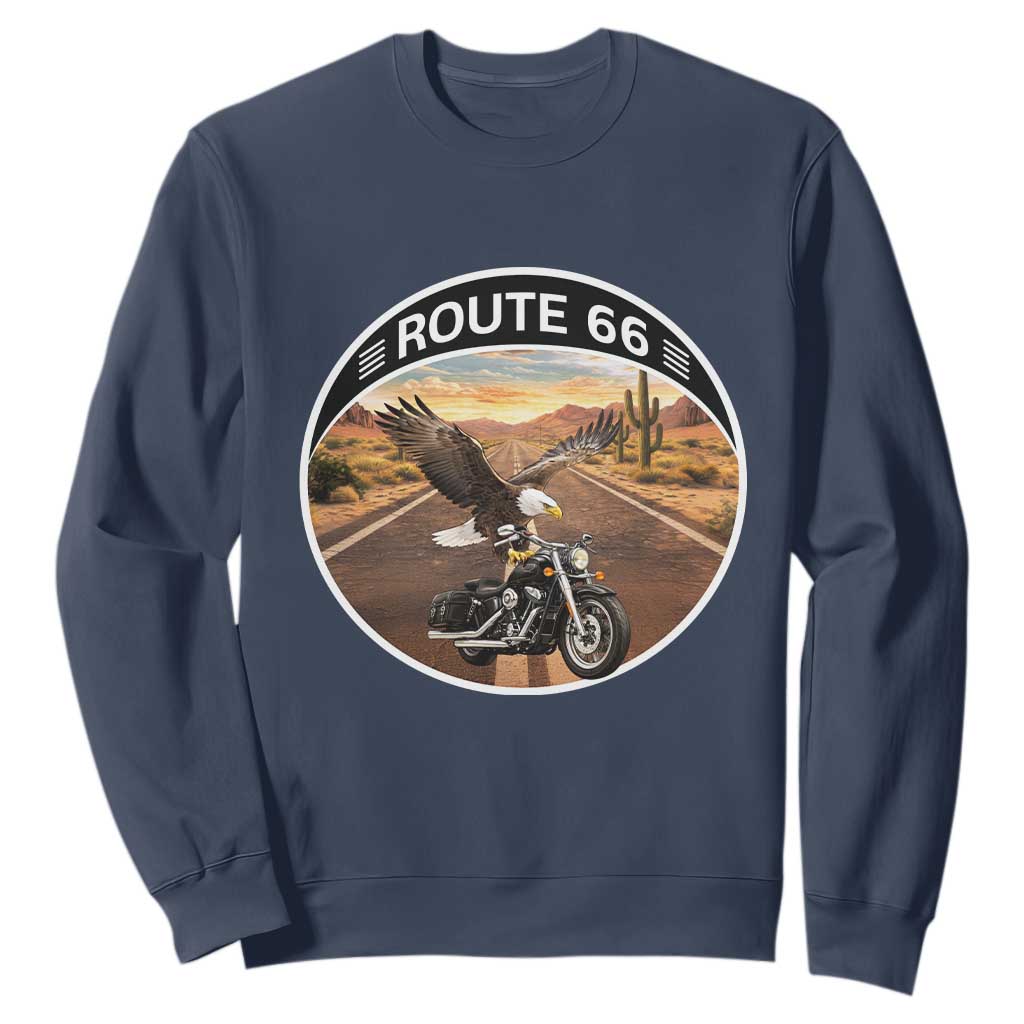 Route Highway 66 Motorcycle Eagle Sweatshirt Americana Adventure TS12 Navy Print Your Wear