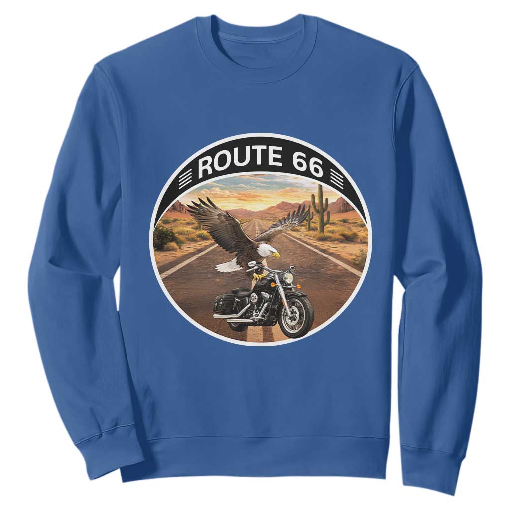 Route Highway 66 Motorcycle Eagle Sweatshirt Americana Adventure TS12 Royal Blue Print Your Wear