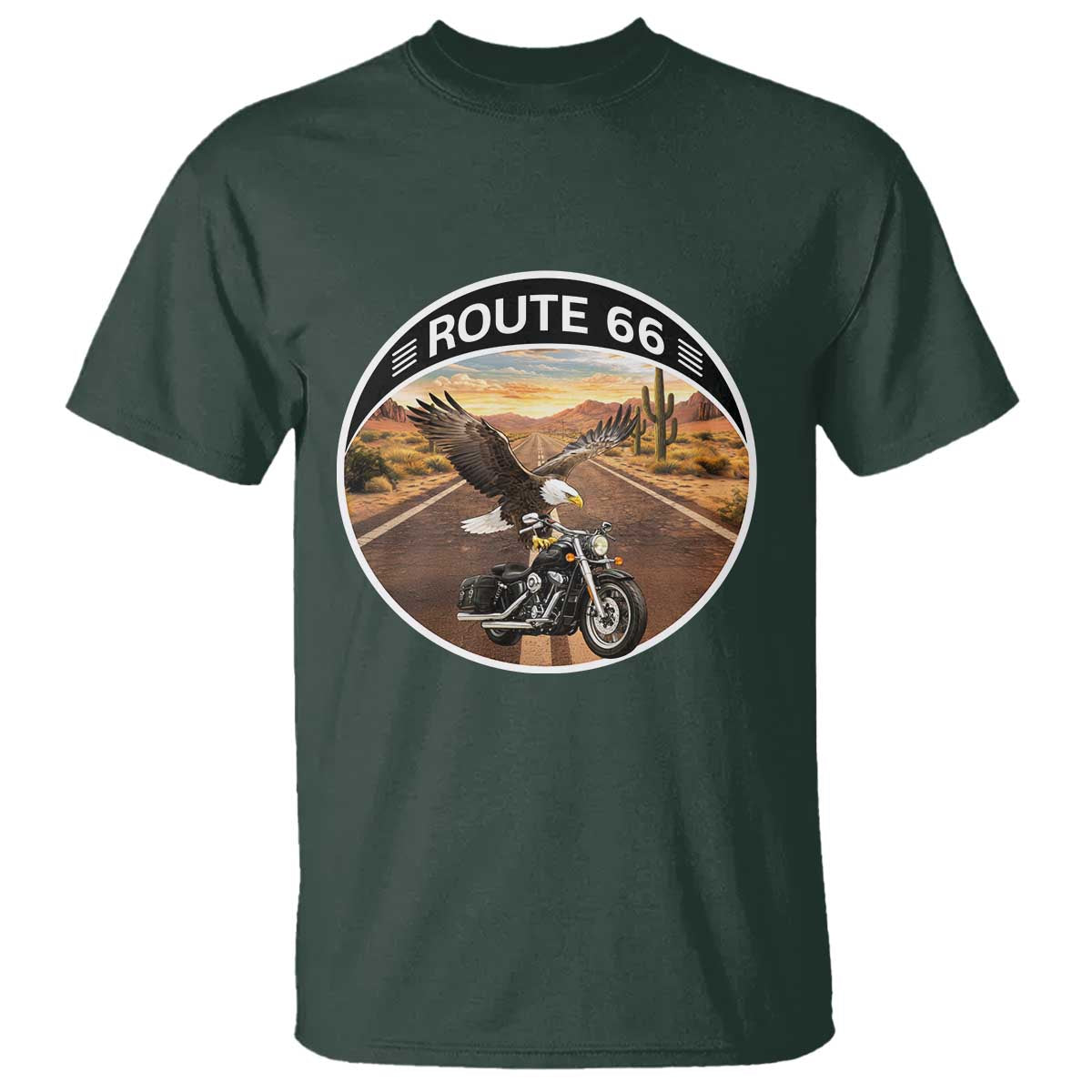 Route Highway 66 Motorcycle Eagle T Shirt Americana Adventure TS12 Dark Forest Green Print Your Wear
