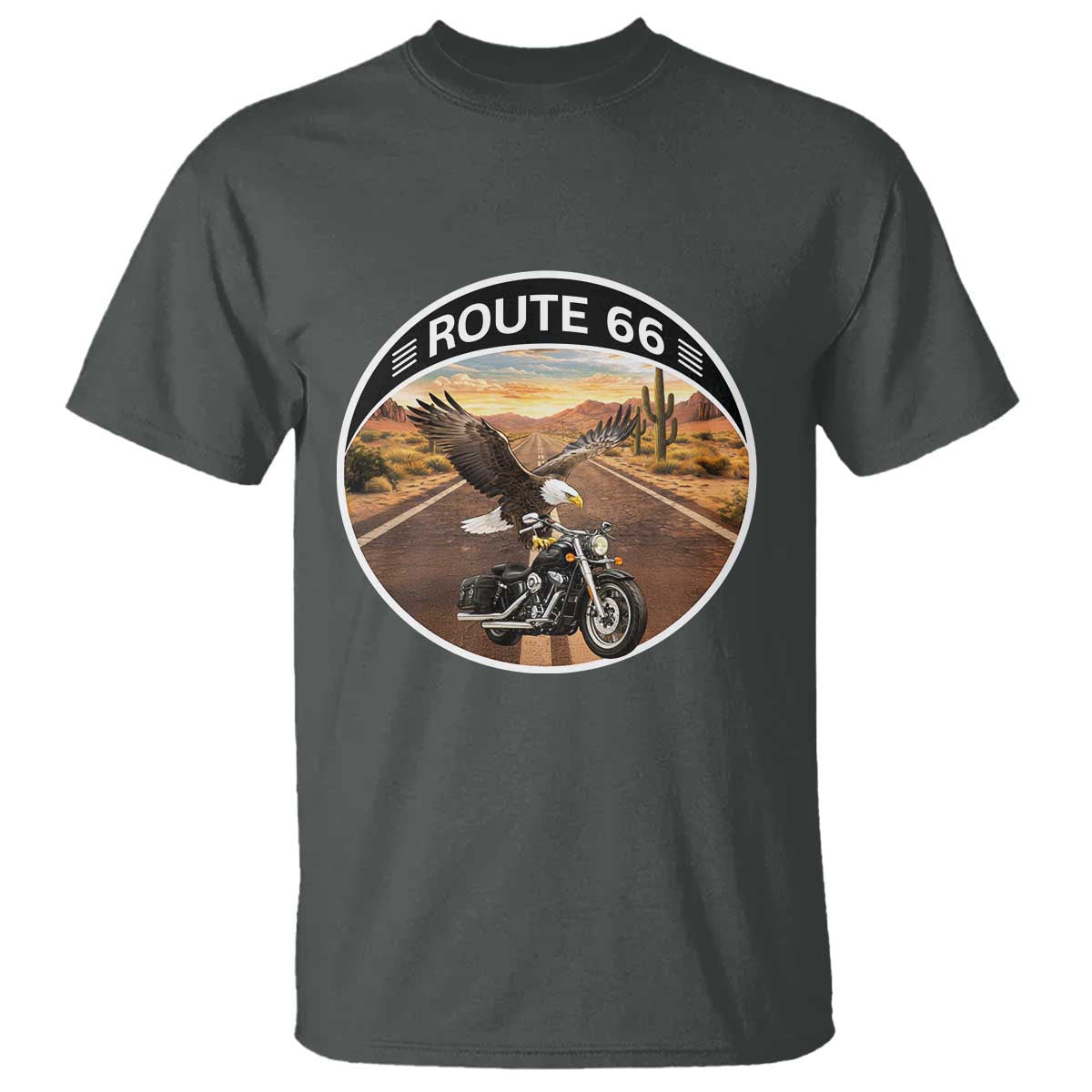 Route Highway 66 Motorcycle Eagle T Shirt Americana Adventure TS12 Dark Heather Print Your Wear
