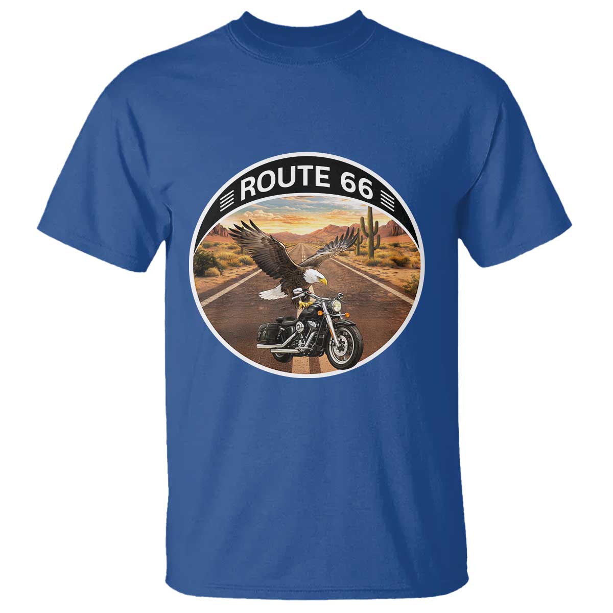 Route Highway 66 Motorcycle Eagle T Shirt Americana Adventure TS12 Royal Blue Print Your Wear