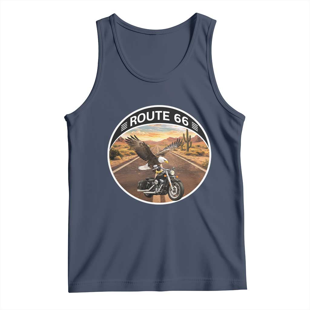 Route Highway 66 Motorcycle Eagle Tank Top Americana Adventure TS12 Navy Print Your Wear