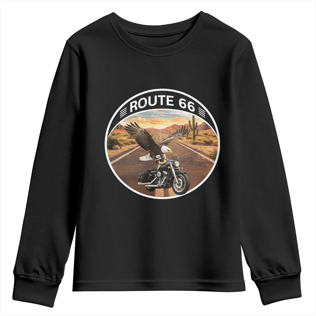 Route Highway 66 Motorcycle Eagle Youth Sweatshirt Americana Adventure TS12 Black Print Your Wear