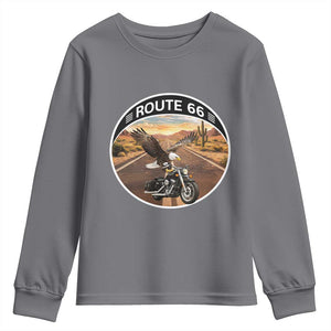 Route Highway 66 Motorcycle Eagle Youth Sweatshirt Americana Adventure TS12 Charcoal Print Your Wear