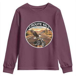 Route Highway 66 Motorcycle Eagle Youth Sweatshirt Americana Adventure TS12 Maroon Print Your Wear