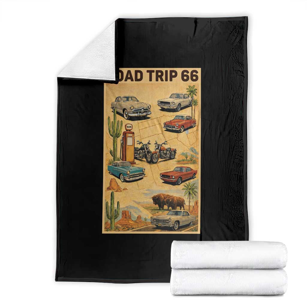 Vintage Route Highway 66 Road Trip Poster Throw Blanket Open Road Adventure TS12 Black Print Your Wear