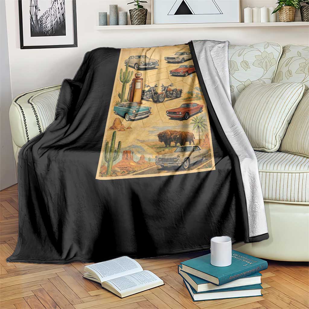 Vintage Route Highway 66 Road Trip Poster Throw Blanket Open Road Adventure TS12 Print Your Wear