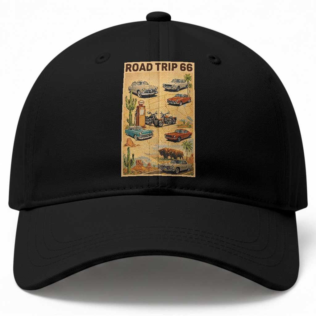 Vintage Route Highway 66 Road Trip Poster Baseball Cap Open Road Adventure TS12 Print Your Wear