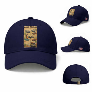 Vintage Route Highway 66 Road Trip Poster Baseball Cap Open Road Adventure TS12 Baseball Cap Universal Fit Dark Blue Print Your Wear