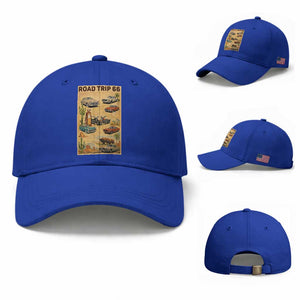 Vintage Route Highway 66 Road Trip Poster Baseball Cap Open Road Adventure TS12 Baseball Cap Universal Fit Royal Blue Print Your Wear
